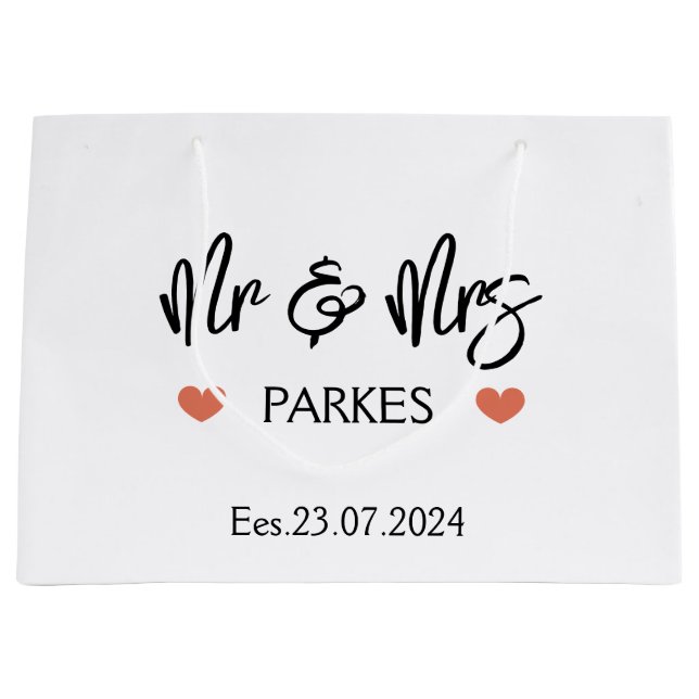 Grande Bolsa de regalo personalizada de Mr. & Mrs. Weddin (Anverso)