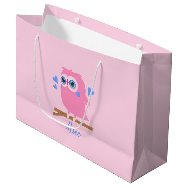 Grande Bolsa de regalo personalizada de PInk Owl (Angulo Anverso)