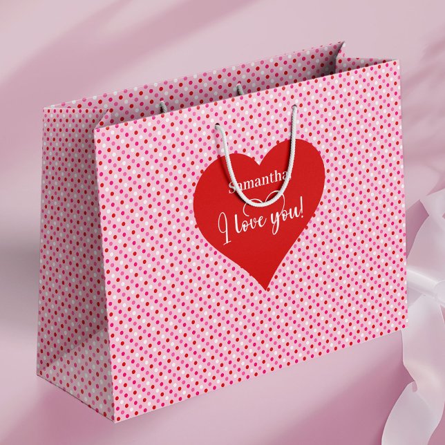 Grande Bolsa de regalo personalizada de San Valentín con  (Personalized Valentine Gift Bag With I Love You Text)
