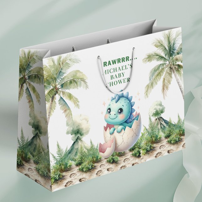Grande Bolsa de Regalo Próxima Eclosión Decoración para F (Hatching Soon Gift Bag Baby Dino Shower Decor)