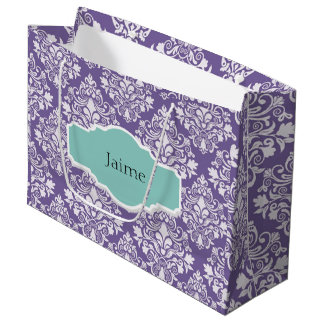 Grande Bolsa de regalo Purple Damask personalizada