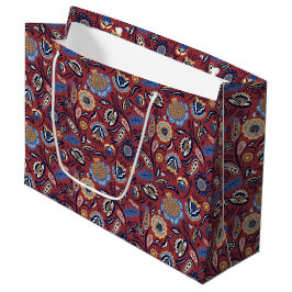 Grande Bolsa de regalo - Rojo floral negrita Boho