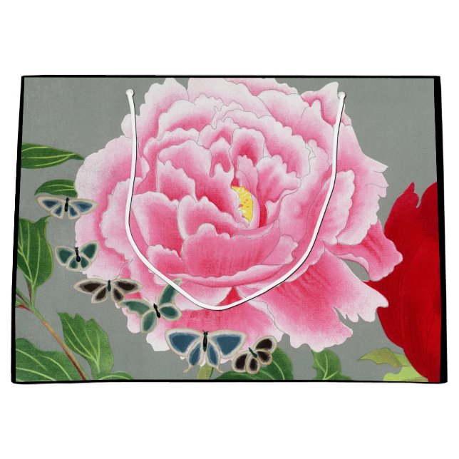 GRANDE BOLSA DE REGALO ROJO Y ROJO FLORAL CHINO (Anverso)