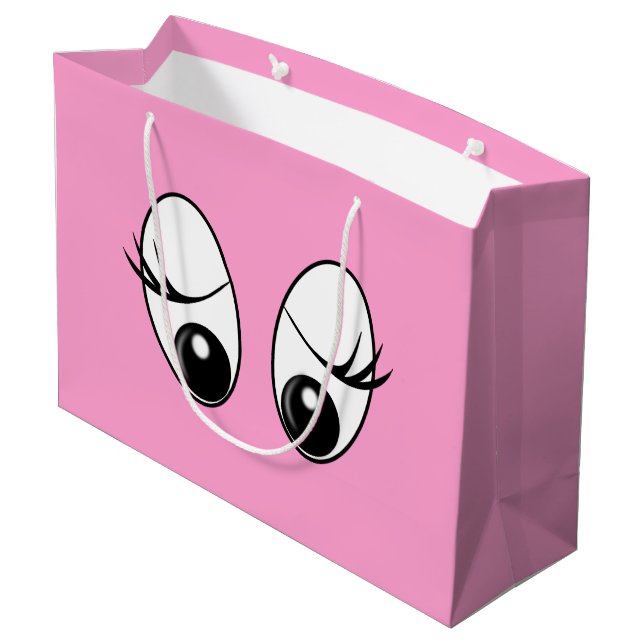 Grande Bolsa de regalo rosa con ojos curiosos (Angulo reverso)