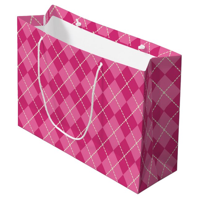 Grande Bolsa de regalo rosa festiva de argyle (Angulo Anverso)