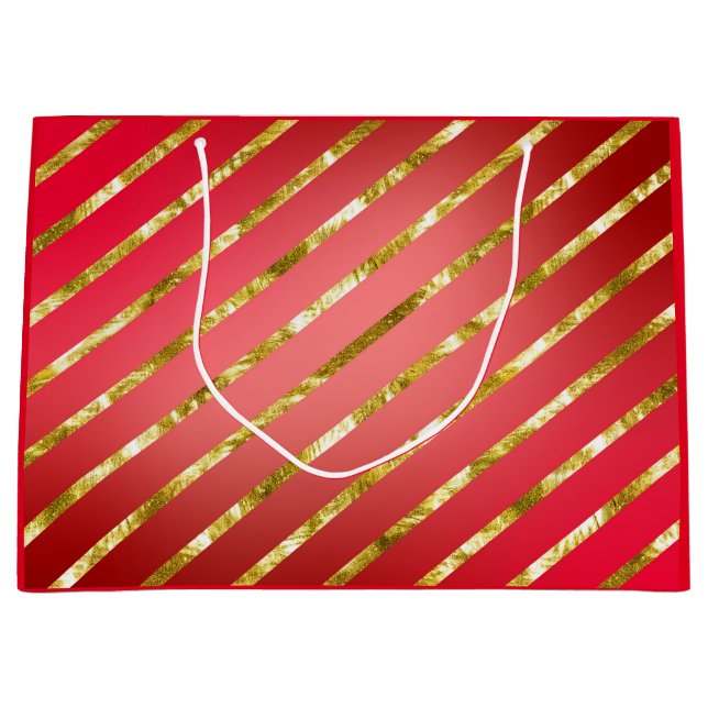 Grande Bolsa de regalo tachada roja y dorada diagonal (Anverso)