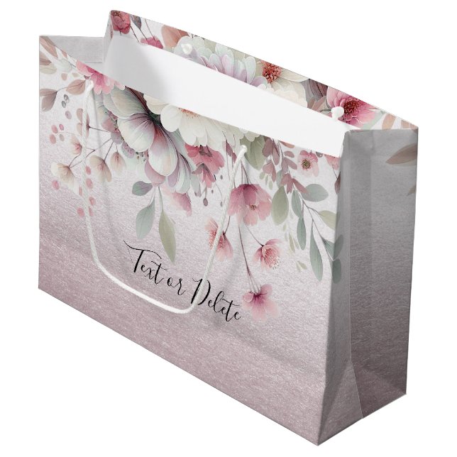 Grande Bolsa moderna de regalo floral blanca rosada (Angulo Anverso)