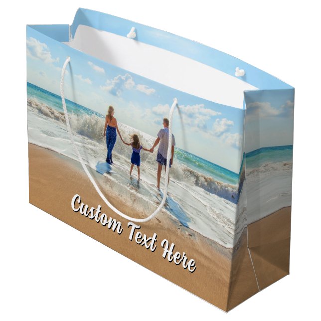 Grande Bolsa personalizada de regalo fotográfico con text (Angulo reverso)