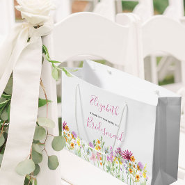 Grande Bridesmaid Wildflower Gracias Bolsa de regalo gran