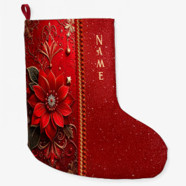 Grande Calcetín Navideño de Flor Roja