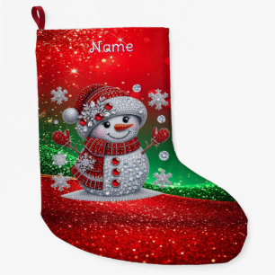 Grande Calcetín Navideño de Hombre de Nieve con Rhineston