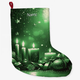 Grande Calcetín Navideño Vacaciones Velas Verdes