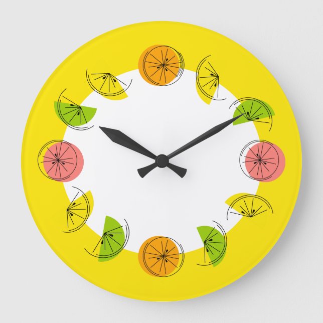 Grande Círculo de cítricos reloj redondo amarillo (Anverso)