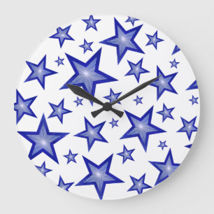 Grande Dark Blue Stars reloj blanco redondo