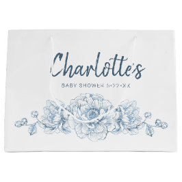 Grande Dusty Blue Floral Baby Shower Gran Bolsa de Regalo