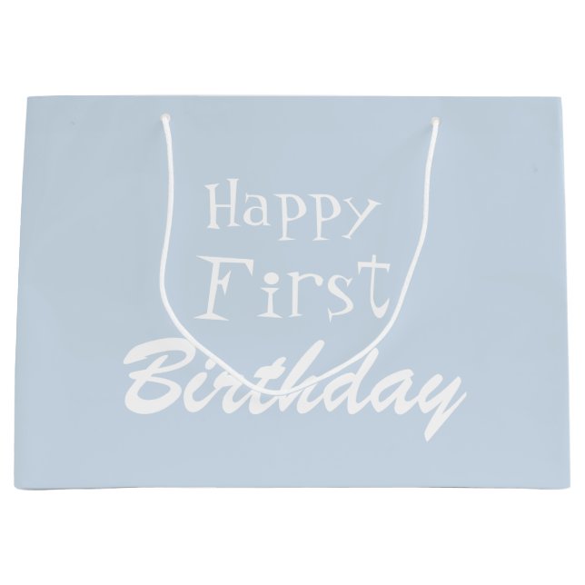 Grande Dusty Blue Happy First Birday Gran Bolsa de Regalo (Anverso)