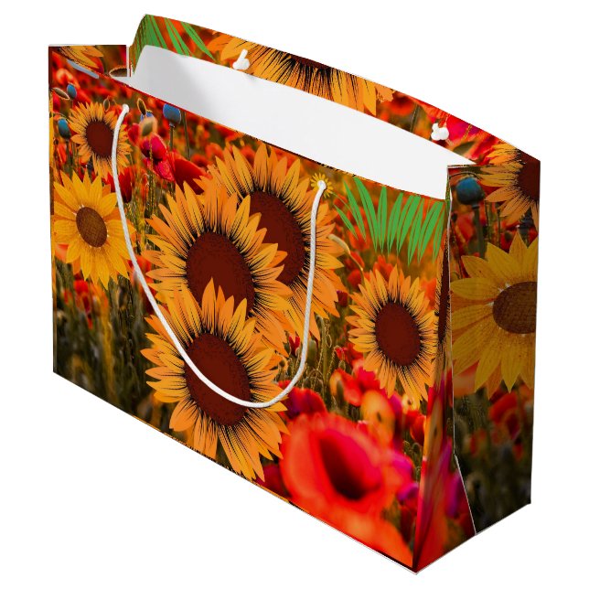 Grande Elegante acuarela girasoles - Bolsa de regalo flor (Angulo reverso)