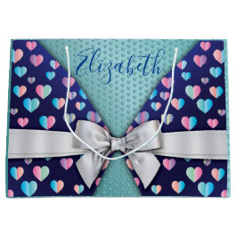 Grande Elegante bolsa de regalo con lazo y motas de coraz