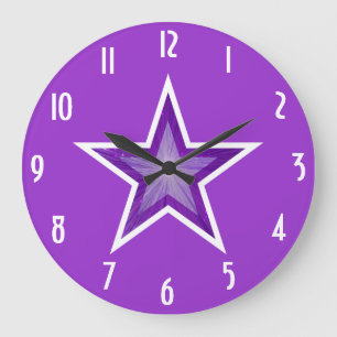 Grande Estrella morada 'números' reloj redondo morado