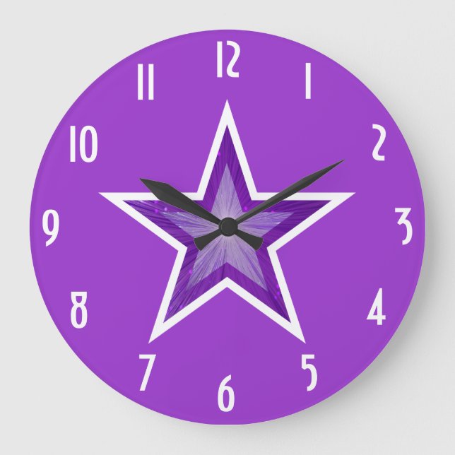 Grande Estrella morada 'números' reloj redondo morado (Anverso)