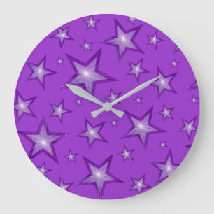 Grande Estrellas púrpuras reloj redondo morado