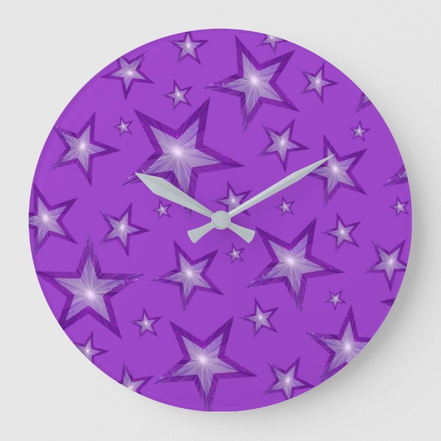 Grande Estrellas púrpuras reloj redondo morado (Anverso)