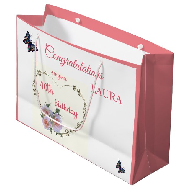 Grande Feliz 40 cumpleaños diseño Gran bolsa de regalo (Angulo Anverso)