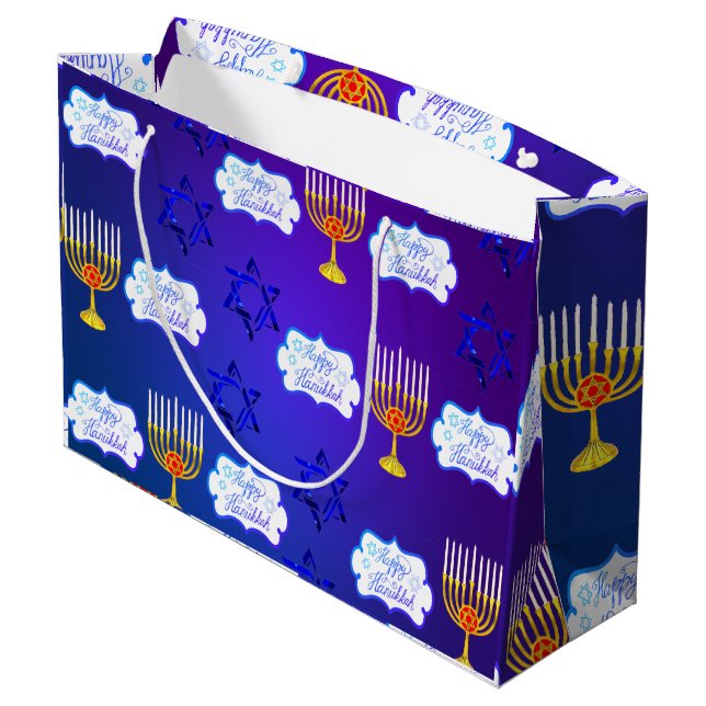 Grande FELIZ Bolsa de regalo de HANUKKAH Menorah (Angulo reverso)