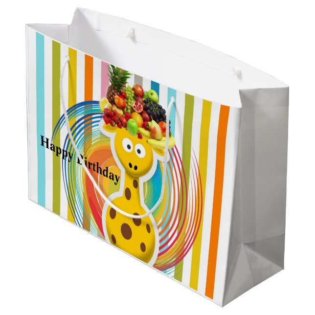 Grande Feliz cumpleaños Bolsa de Regalo Giraffe Fruit Str (Angulo reverso)