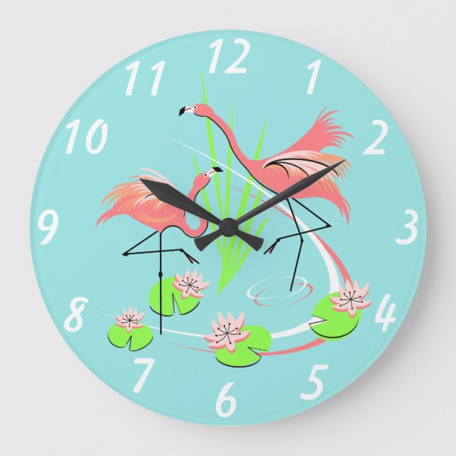 Grande Flamingo Fandango Duo números de reloj redondo (Anverso)