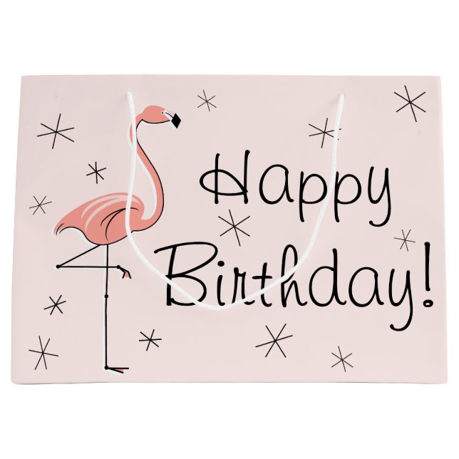 Grande Flamingo Pink '¡Feliz cumpleaños!' bolsa de regalo (Anverso)