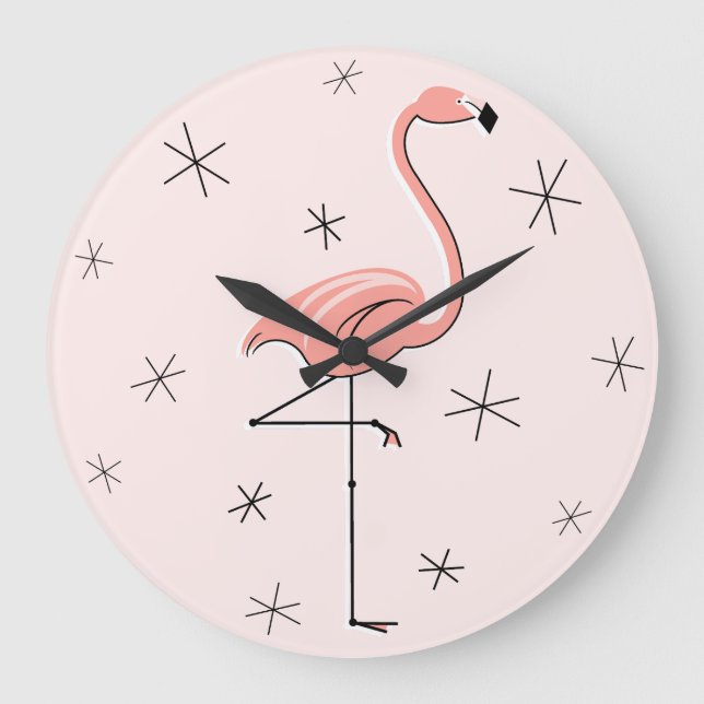Grande Flamingo Reloj rosa redondo (Anverso)
