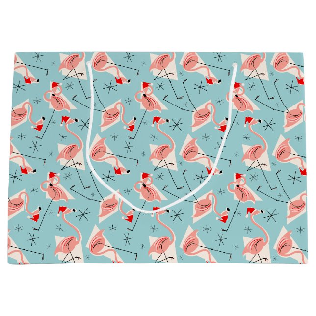 Grande Flamingo Santas Blue Multi gran bolsa de regalo (Anverso)