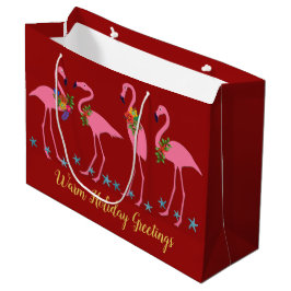 Grande Flamingos Navidades cálidos Bolsa de regalo de pap
