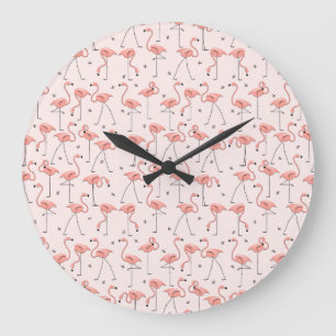 Grande Flamingos Reloj rosa redondo