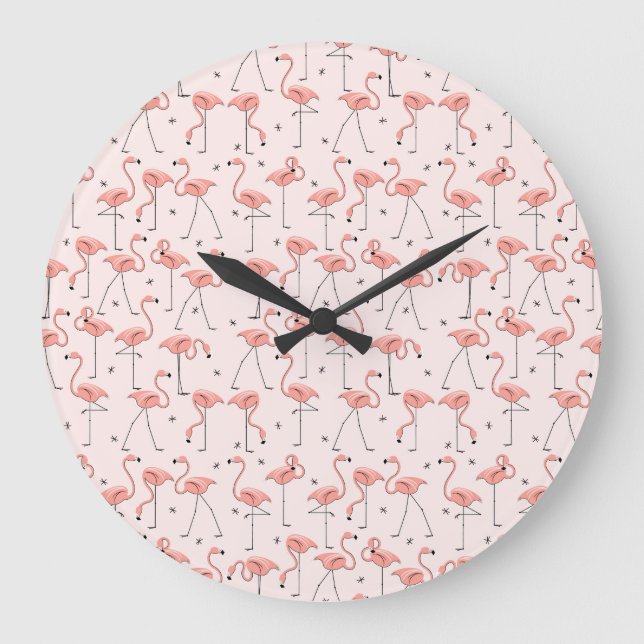 Grande Flamingos Reloj rosa redondo (Anverso)