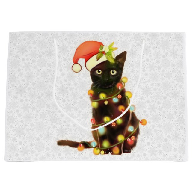 Grande Gato negro con Navidades Luces Bolsa de Regalo (Anverso)