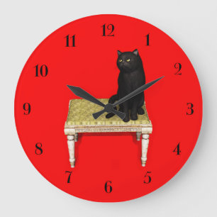 Grande Gato negro en el taburete reloj redondo