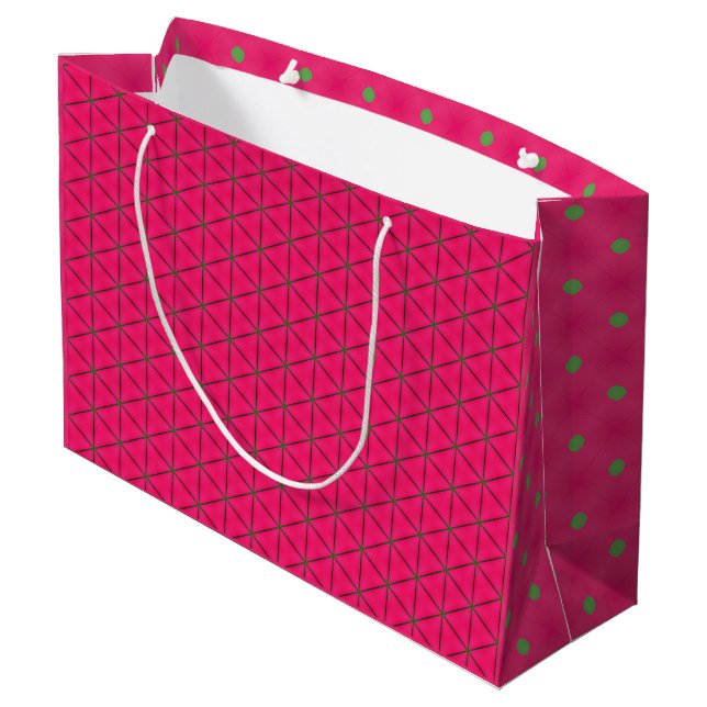 Grande Gran bolsa de regalo de diseño moderno rosa y verd (Angulo reverso)