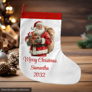 Grande Moderno calcetín navideño de Papá Noel con estilo