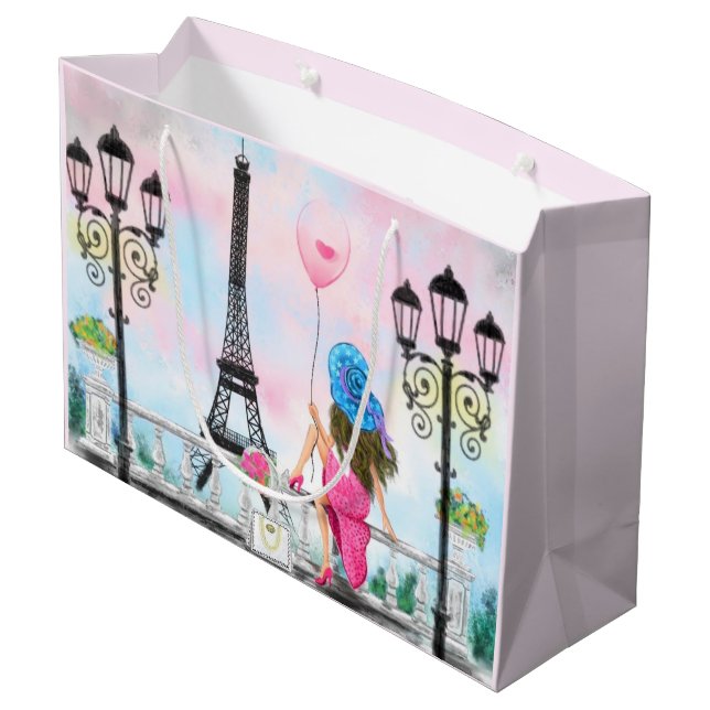 Grande Mujer En París Bolsa De Regalo Torre Eiffel (Angulo reverso)