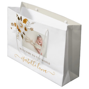 Grande Mustard Watercolor Floral Nueva Bolsa de Regalo