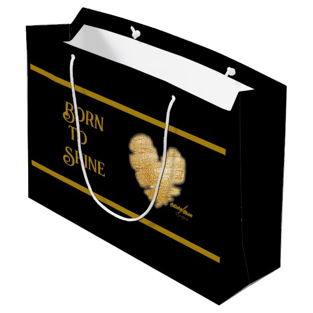 Grande Nacido para brillar negro y oro bolsa de regalo gr (Angulo reverso)