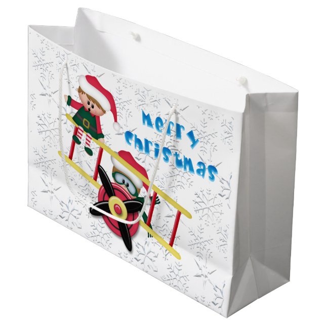 Grande Navidades Elf Airplane gran bolsa de regalo (Angulo Anverso)