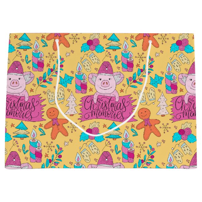 Grande Navidades festivos Bolsa de regalo media de cerdos (Anverso)