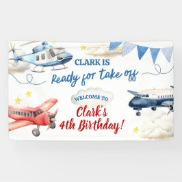 Grande pancarta de cumpleaños 4 del niño de avión