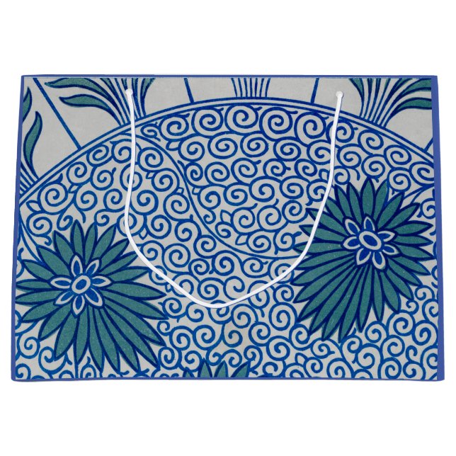 GRANDE PATRÓN FLORAL AZUL DE LA BOLSA DE REGALO DE ARTE C (Anverso)