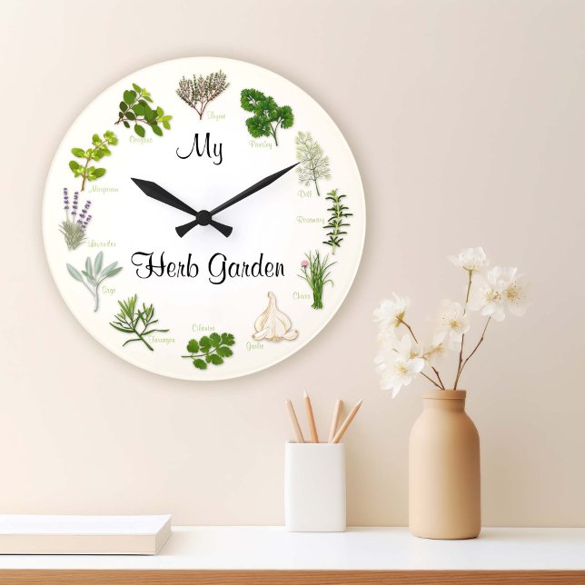 Grande Personalizar Tu Jardín de Hierba Reloj redondo (Customize Your Herb Garden Clock. Thyme for Herb Gardens! )