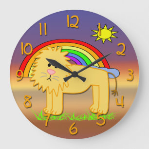 Grande Reloj de la pared redondo del niño lindo del león
