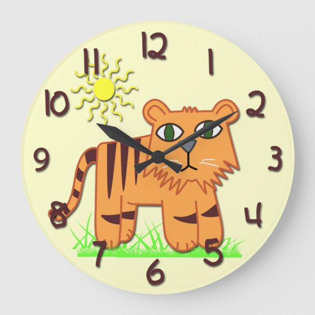 Grande Reloj de la pared redondo del niño lindo del tigre (Anverso)
